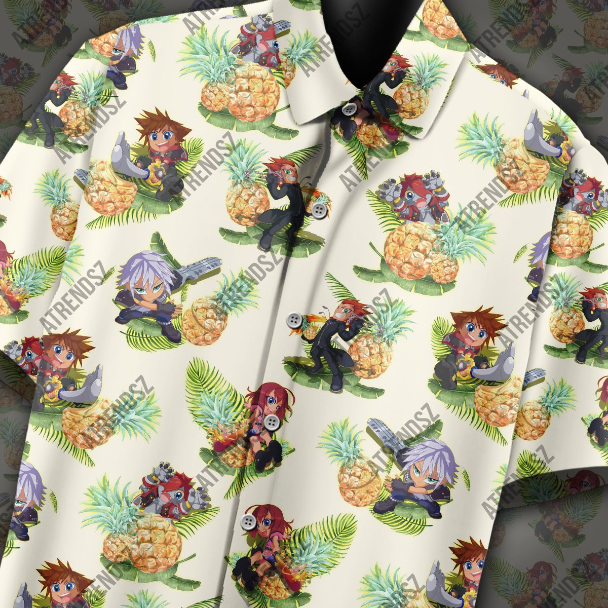 Kingdom Hearts Hawaiian Shirt Sora Riku Kairi Pinapple Pattern Hawaii Aloha Shirt