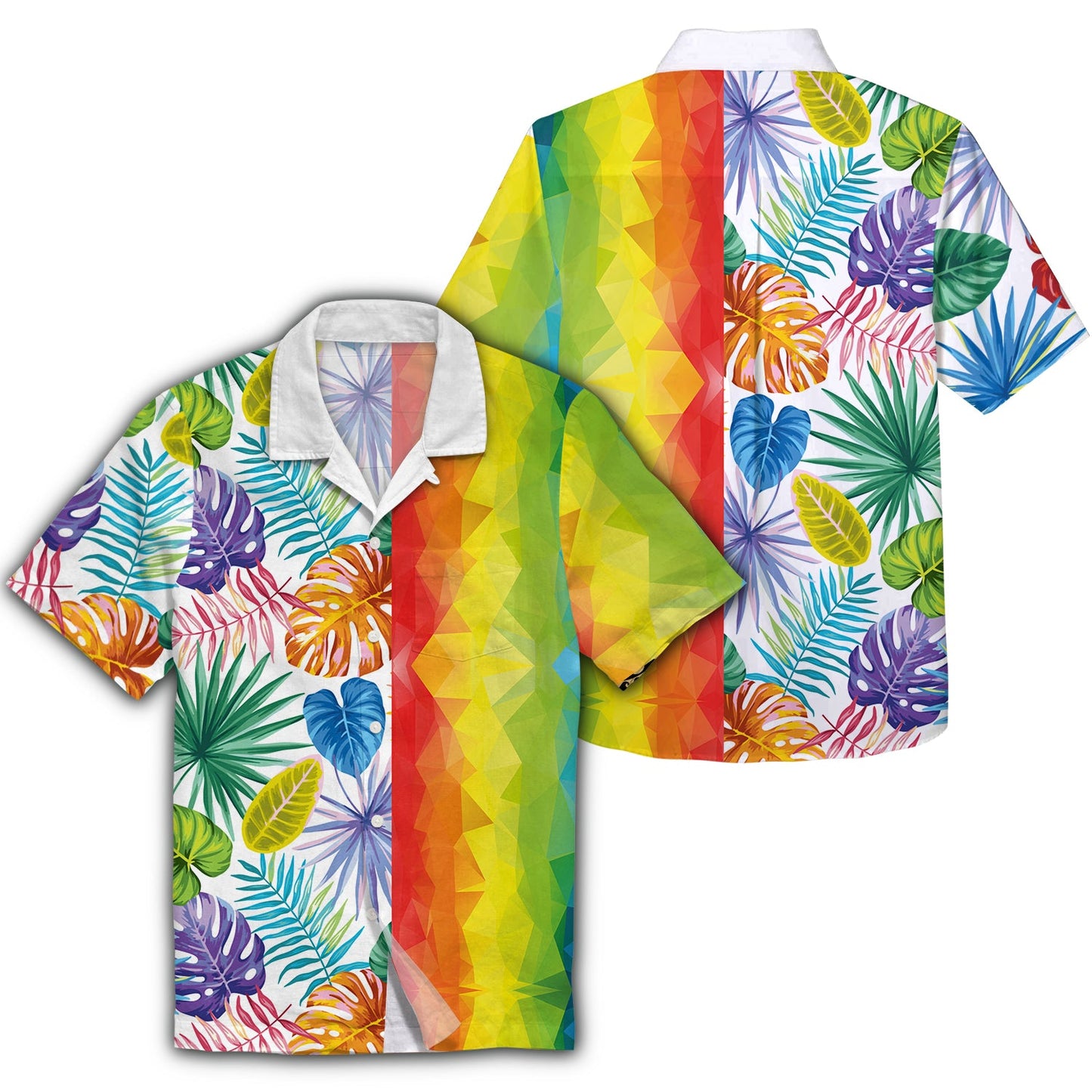NoClaws LGBT Hawaiian Shirt Rainbow Polygonal Tropical Leaves Hawaii Aloha Shirt