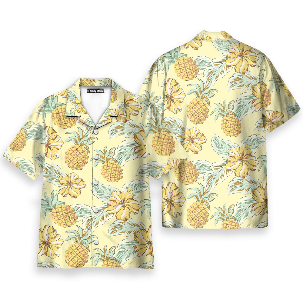 Tropical Yellow Pineapples Green Palm Leaves- Hawaiian Shirt for Men | PT