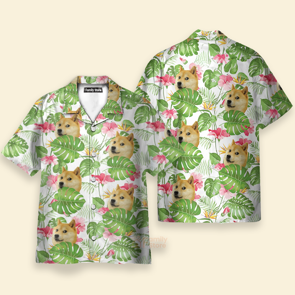 Custom Photo Tropical Leaf With Funny Shiba Dog - Hawaiian Shirt