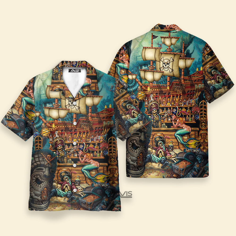 Vintage Map Print Skull Pirate Treasure - Hawaiian Shirt