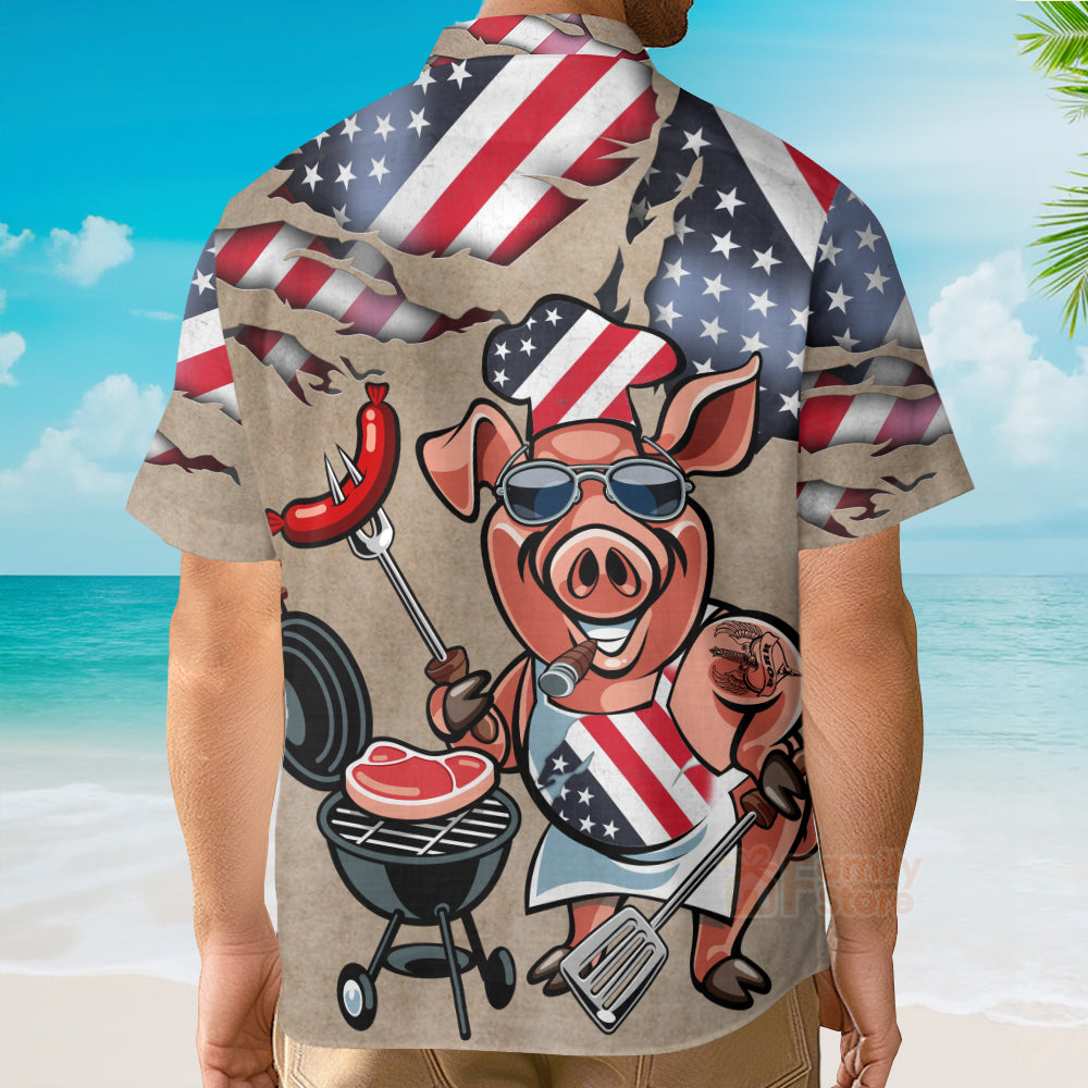 BBQ Pig Cooker Chest Pocket Short Sleeve Casual Shirt Hawaiian Shirt
