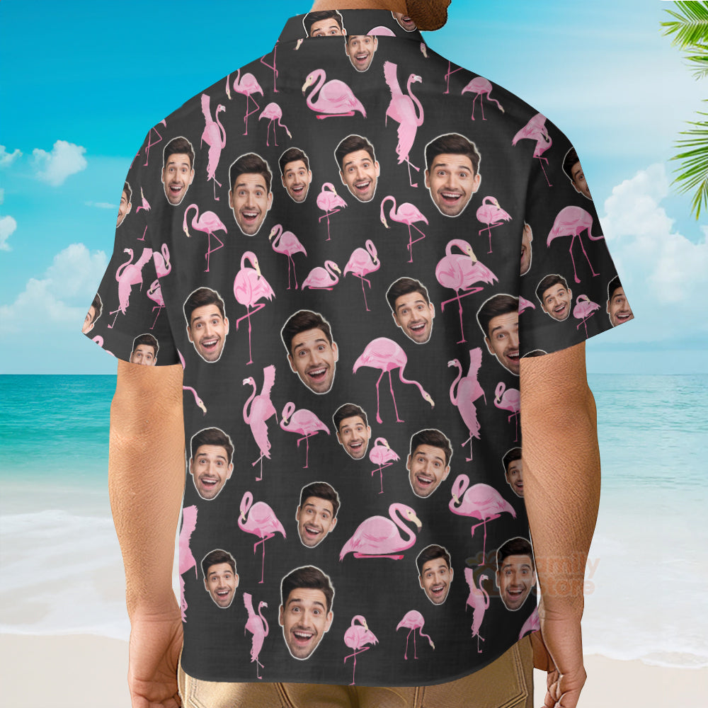 Custom Photo Flamingo Floral Beach Men Husband - Custom Photo Hawaiian Shirt