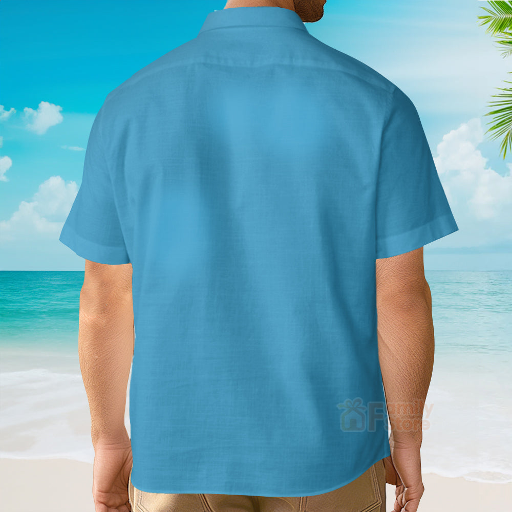 Cartoon Retro Surf Shark Chest Pocket Short Sleeve Hawaiian Shirt