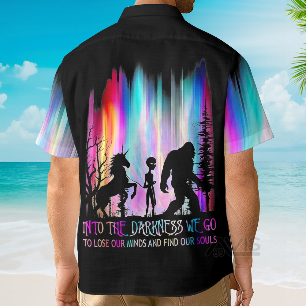 Rainbow Bigfoot Alien In To The Darkness We Go - Hawaiian Shirt