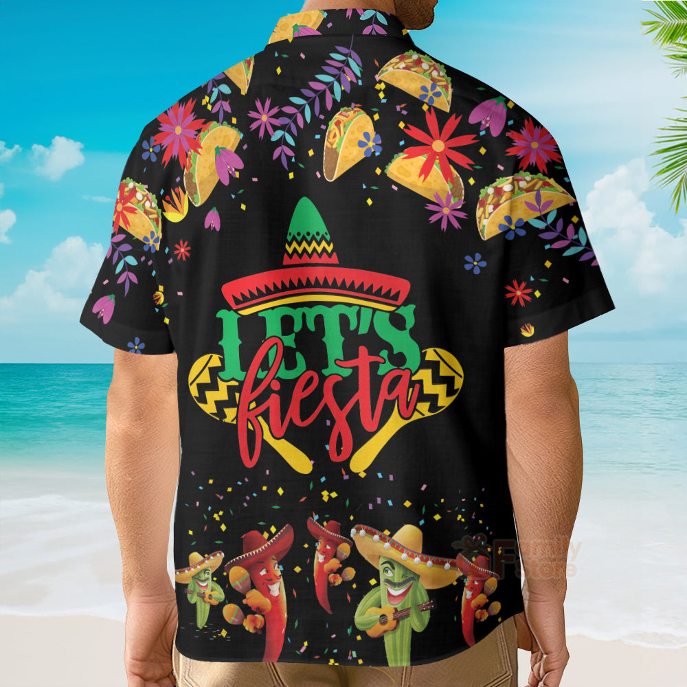 Let's Fiesta Cinco De Mayo Black And Red Aloha Hawaiian Shirts