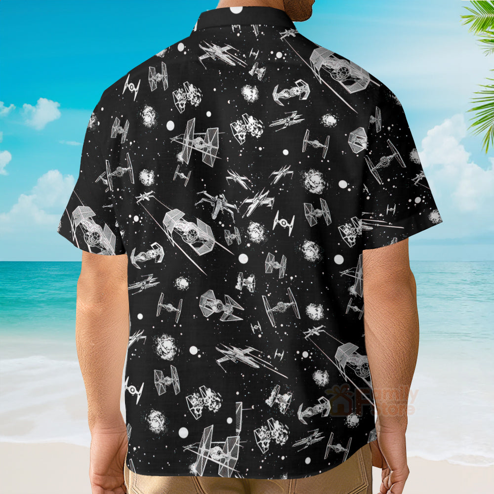 Stwa Spacecraft Pattern Button Down Hawaiian Shirt