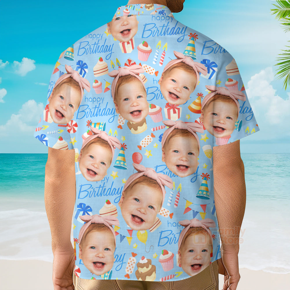 Custom Photo Funny Face Happy Birthday Gifts On Blue - Hawaiian Shirt