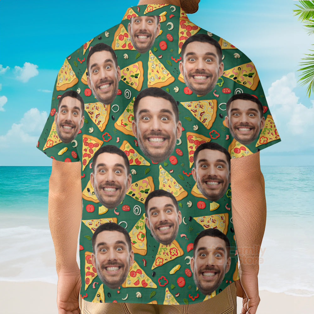 Custom Photo Face Crazy Man Loves Slice Pizza - Hawaiian Shirt