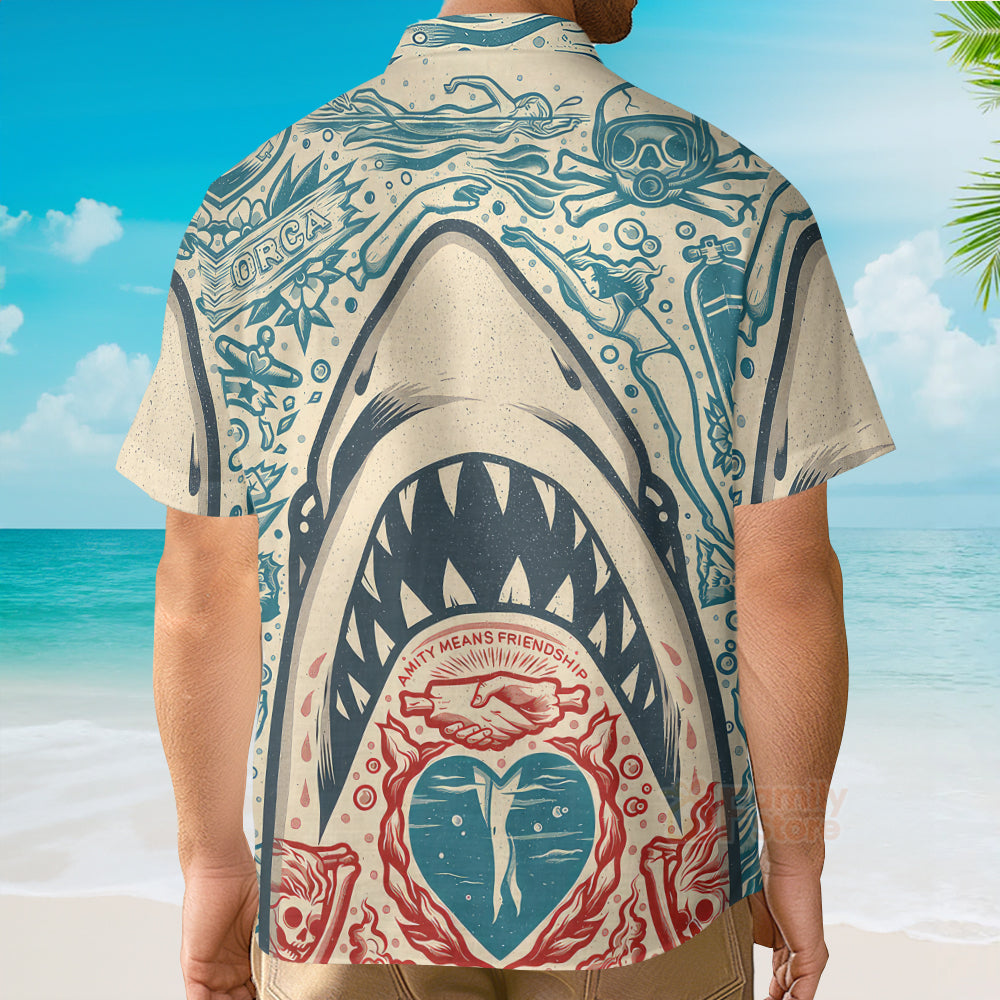 Hawaiian Great White Shark Pattern Men's Short Sleeve Top