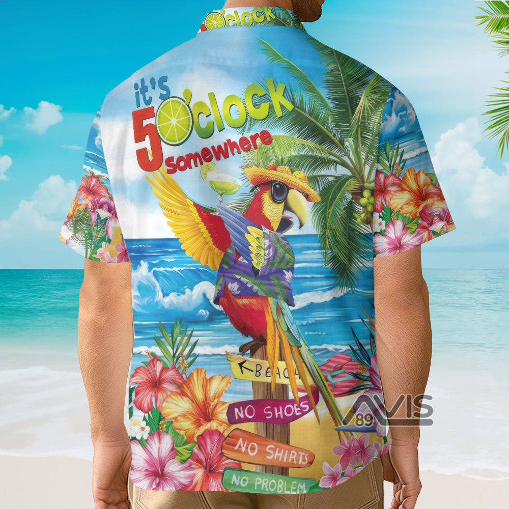 It's 5 O'Clock Somewhere Tropical Parrot Blue - Hawaiian Shirt