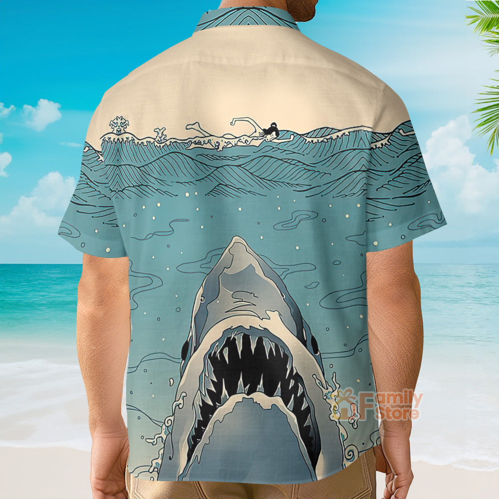 Japanese Ukiyo-e Shark Chest Pocket Short Sleeve Hawaiian Shirt