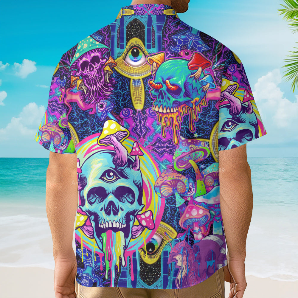 Vaporwave Psychedelic Hippie Skull And Mushrooms - Hawaiian Shirt