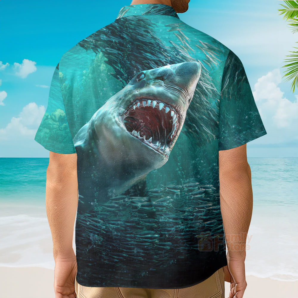 Ocean Shark Chest Pocket Short Sleeve Hawaiian Shirt