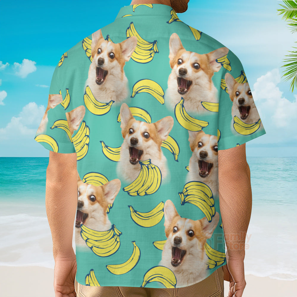 Custom Face Dog Lover, Cat Puppy Lovers Gift - Banana Pattern Mint Color - Hawaiian Shirt