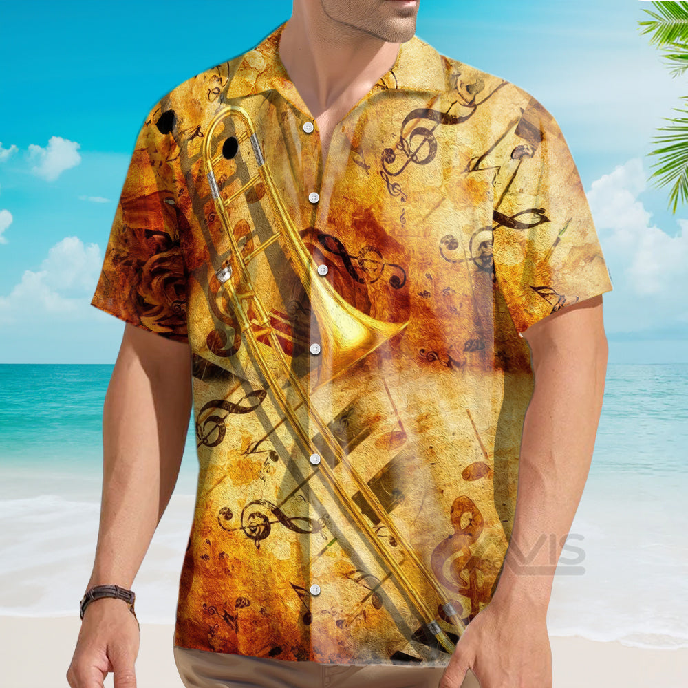 Yellow Trombone Music - Hawaiian Shirt