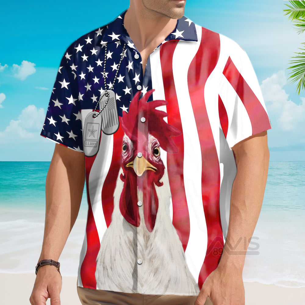 Independence Day American Flag Fun Rooster Breast - Hawaiian Shirt