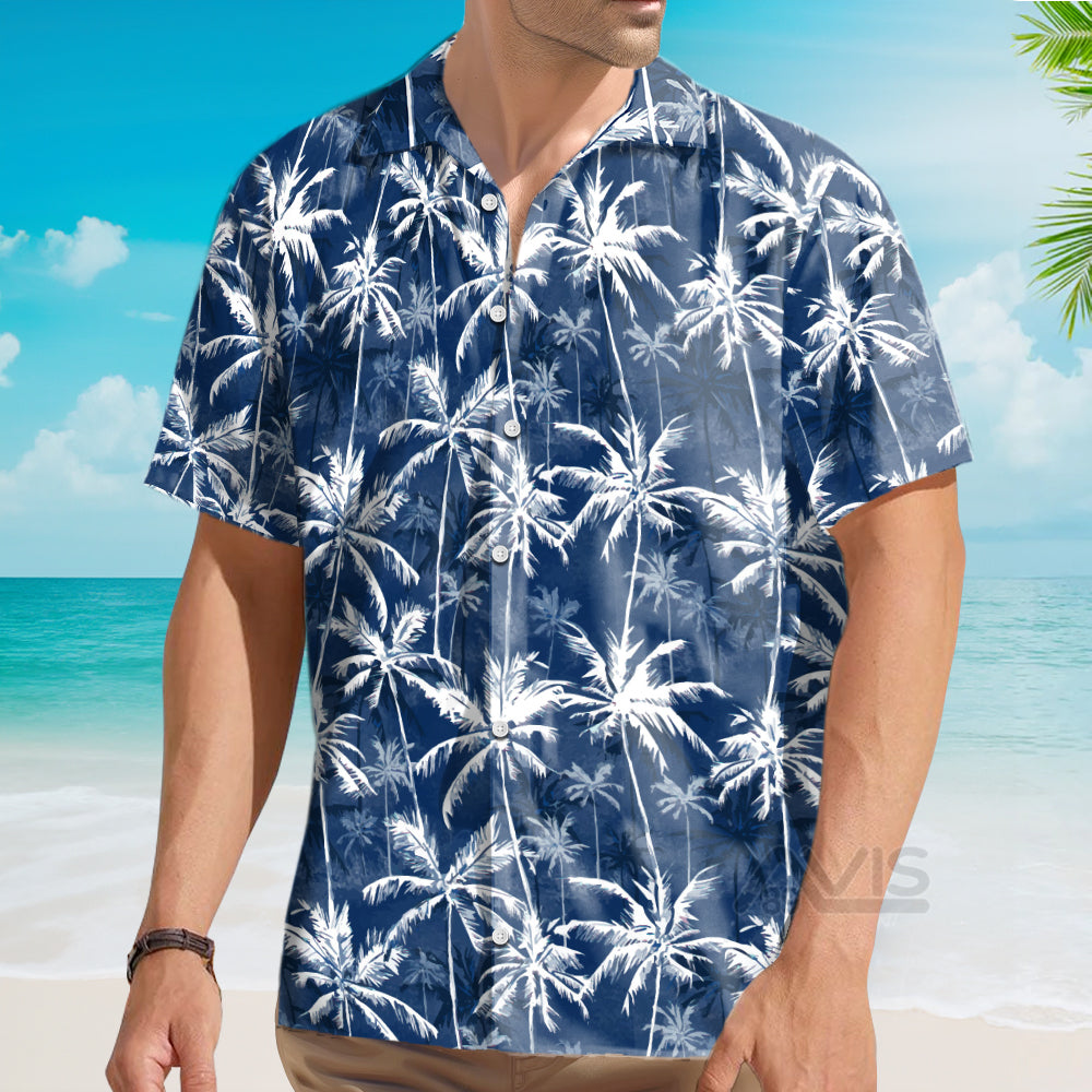 White Palm Tree Pattern Tropical - Hawaiian Shirt