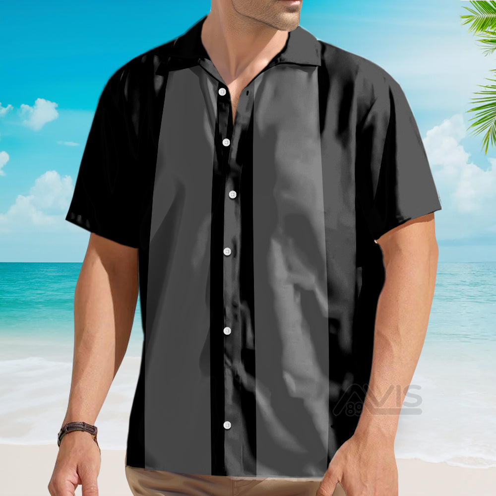 50s Bowling Style Grey Black - Hawaiian Shirt