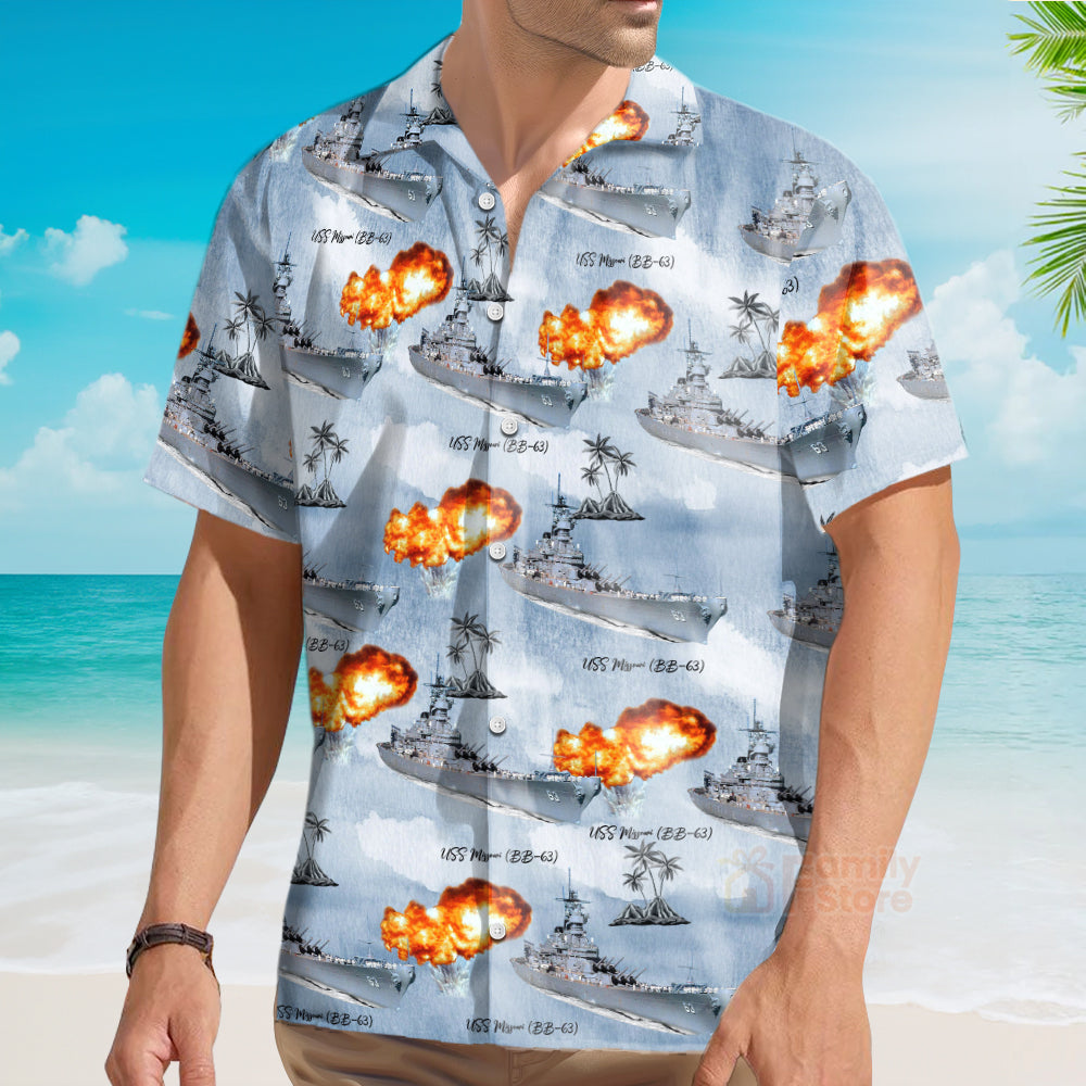 Warship Battleship USS Missouri (BB-63) "Mighty Mo" Palm Tree - Hawaiian Shirt