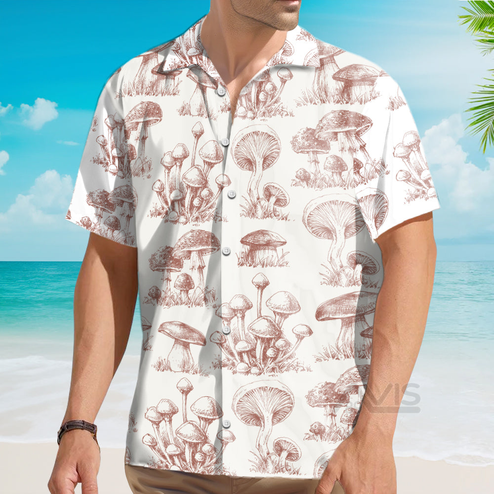 Retro Mushroom Summer 80s Beige Color - Hawaiian Shirt