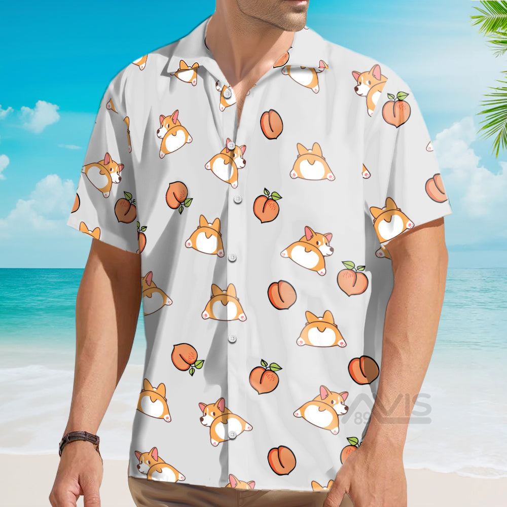 Corgi Butt And Peaches Seamless - Hawaiian Shirt