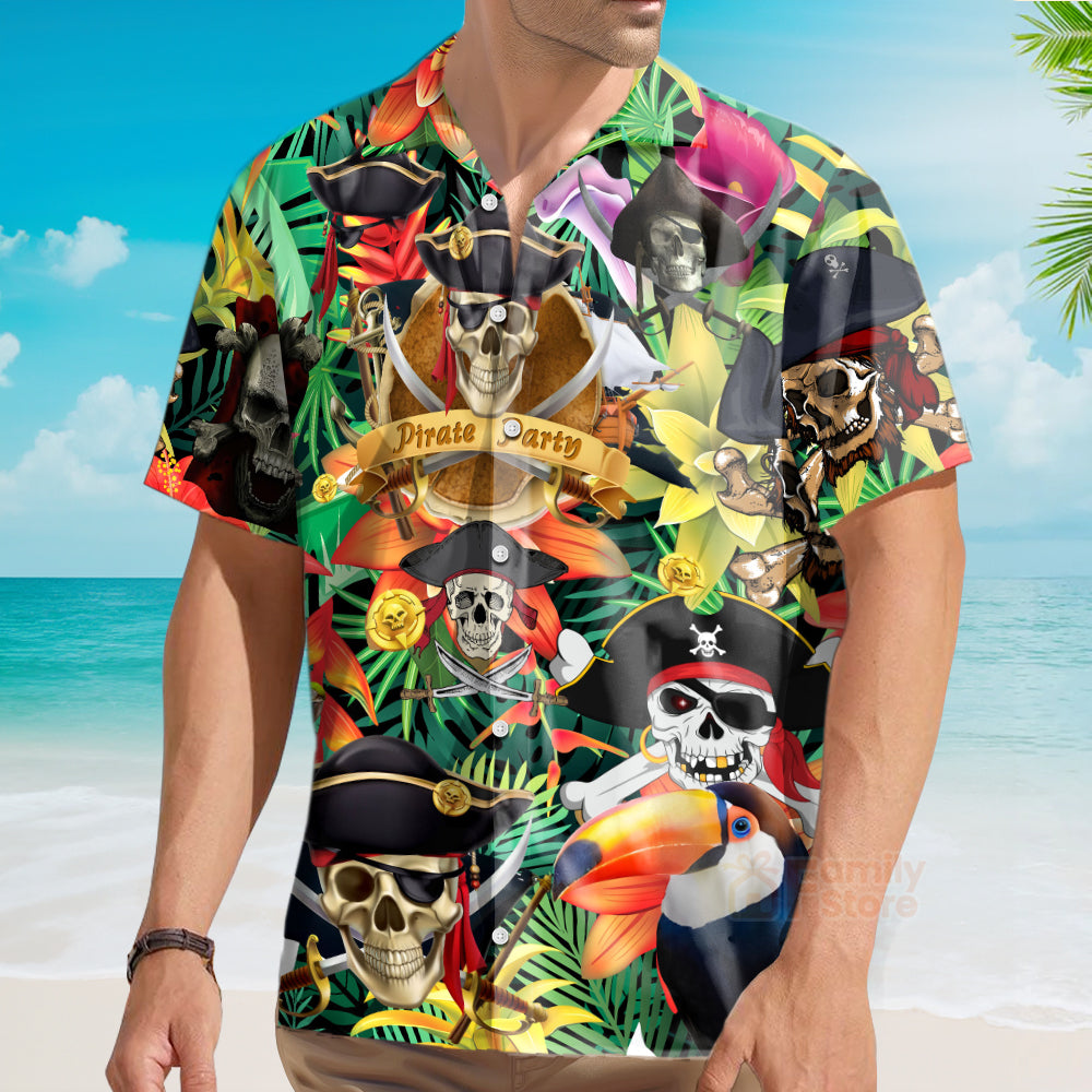 Tropical Pirates Skull Make Legends Black Aloha Hawaiian Shirt