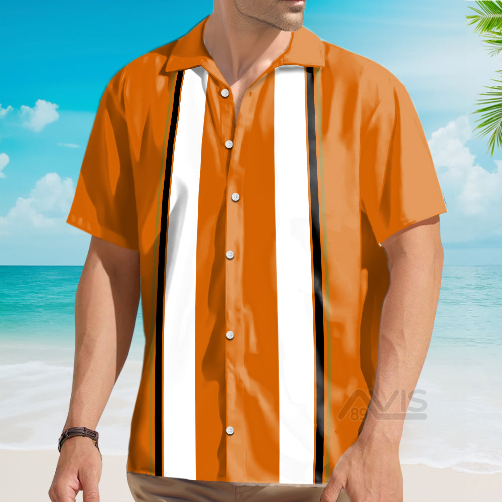 Geometric Striped Orange And White - Hawaiian Shirt