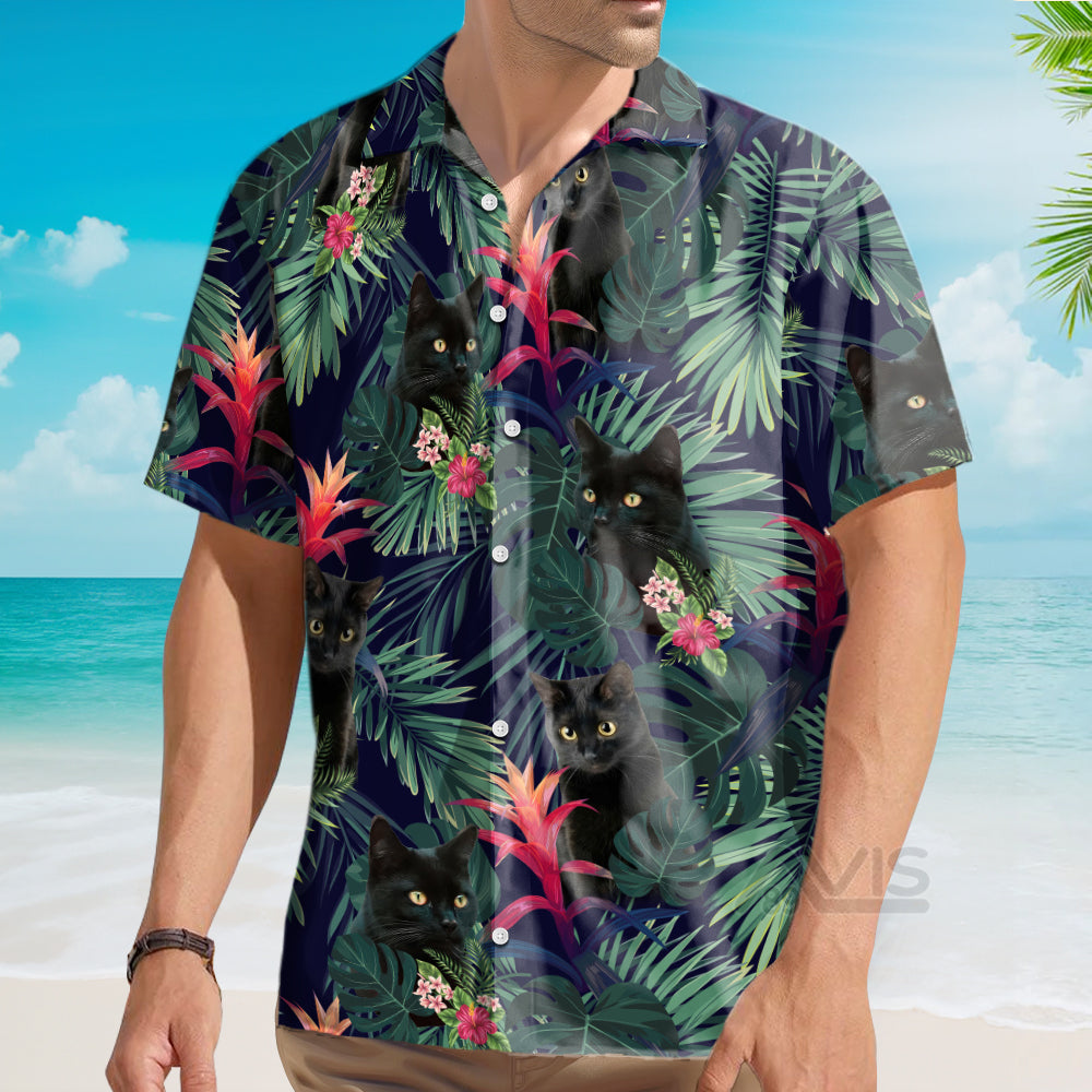 Black Cat And Tropical Pattern Funny Themed - Hawaiian Shirt