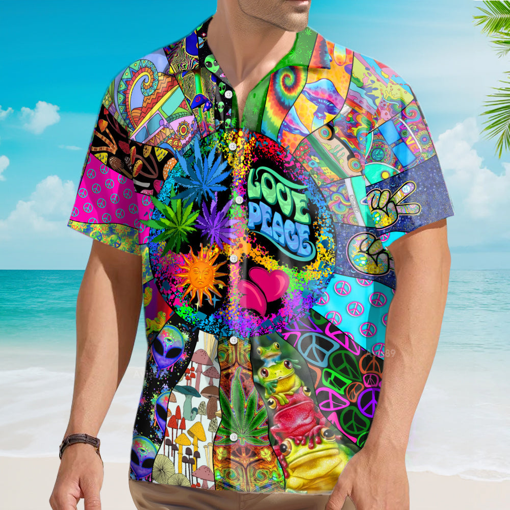 Hippie Alien Frogs Love Peace Amazing Style - Hawaiian Shirt