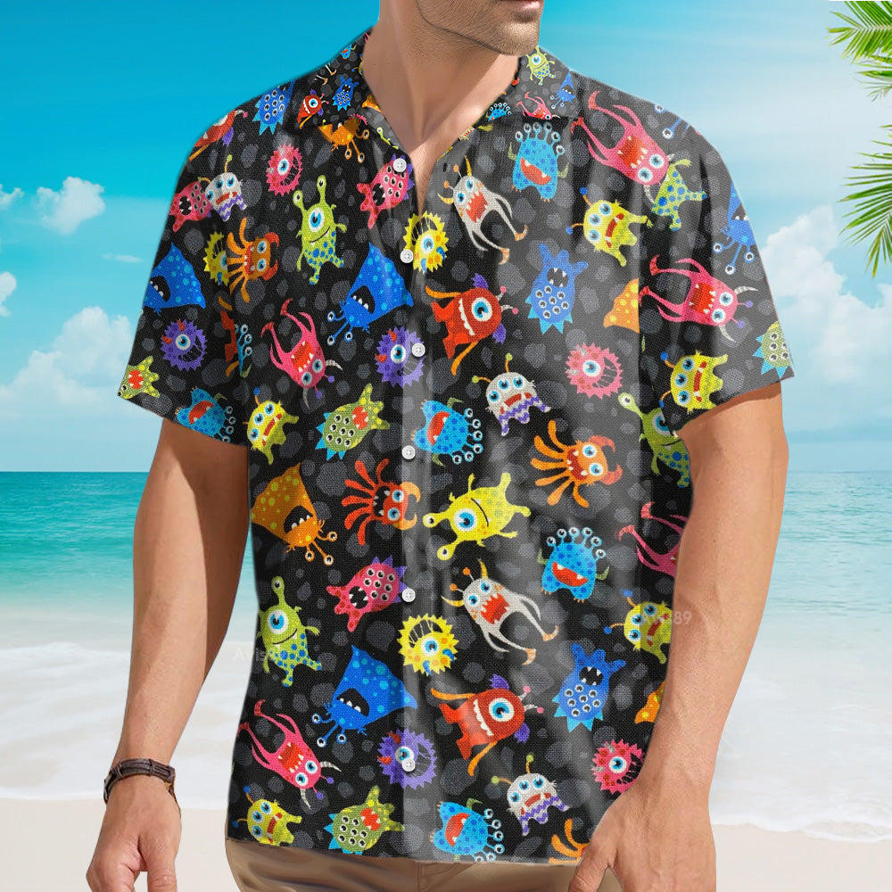 Cartoon Monsters Black - Hawaiian Shirt
