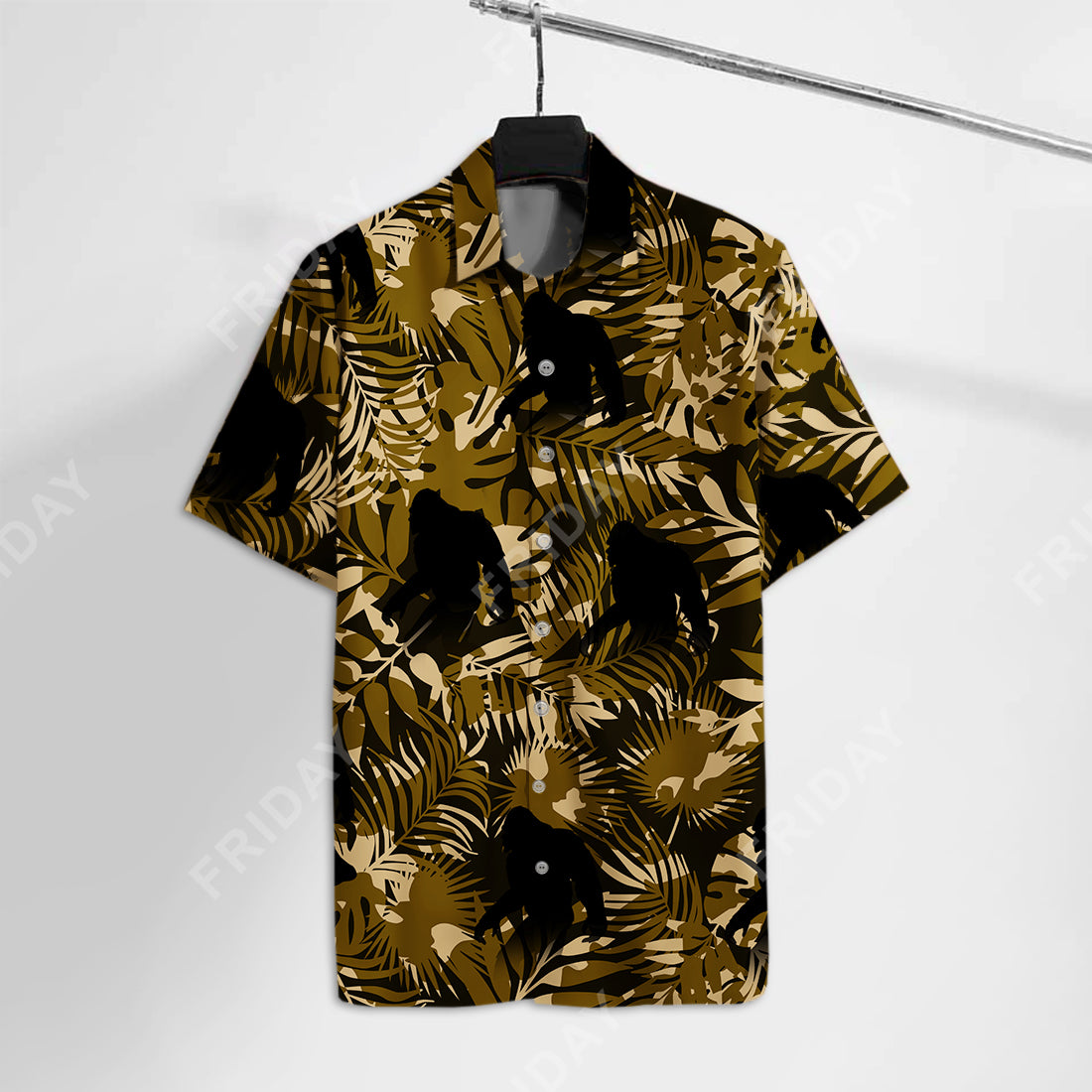 Bigfoot Hawaiian Shirt Bigfoot Tropical Jungle Brown Pattern Hawaii Aloha Shirt