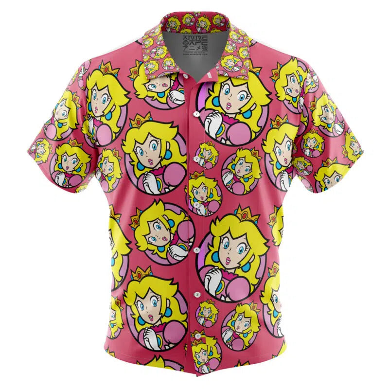 Princess Peach Super Mario Bros Button Up Hawaiian Shirt