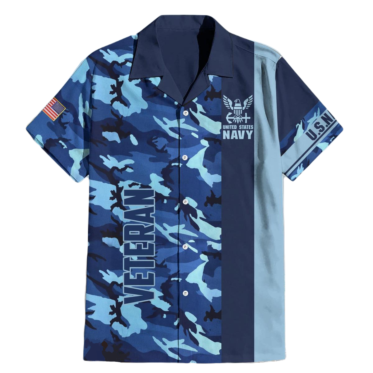 NoClaws Veteran Hawaii Shirt US Navy Veteran Blue Camoflage Aloha Shirt Blue Unisex