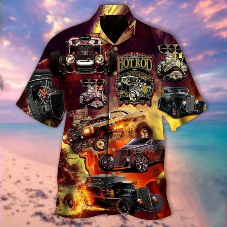 Hot Rod Hawaiian Shirt Hot Rod On Fire Brown Hawaii Aloha Shirt