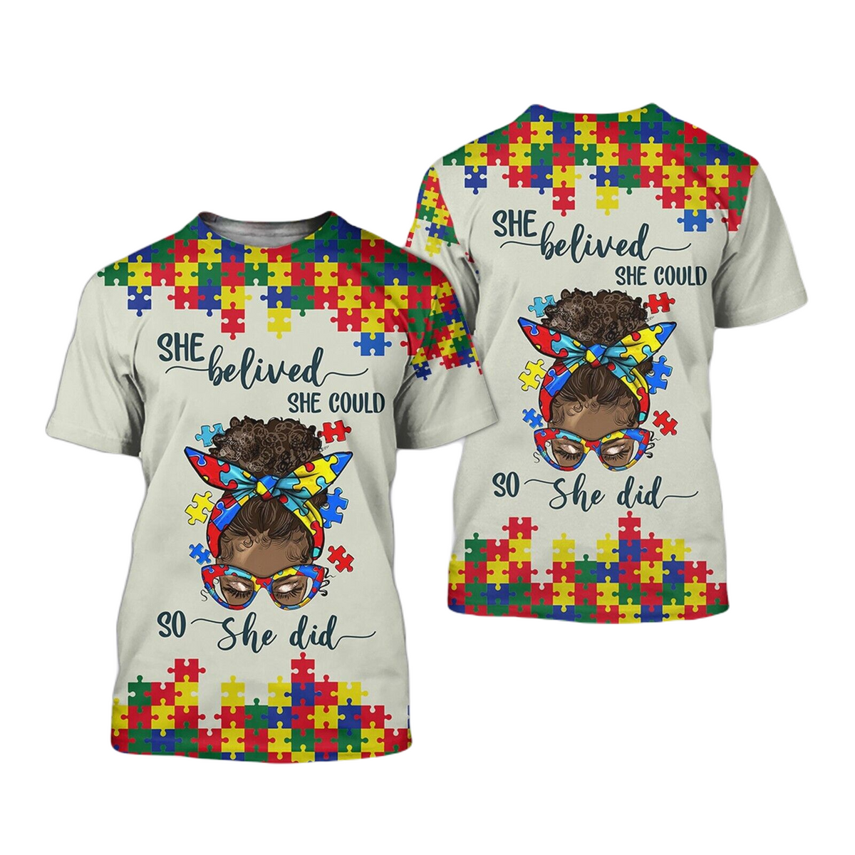 Autism T-shirt She Believed She Could So She Did T-shirt Colorful Unisex