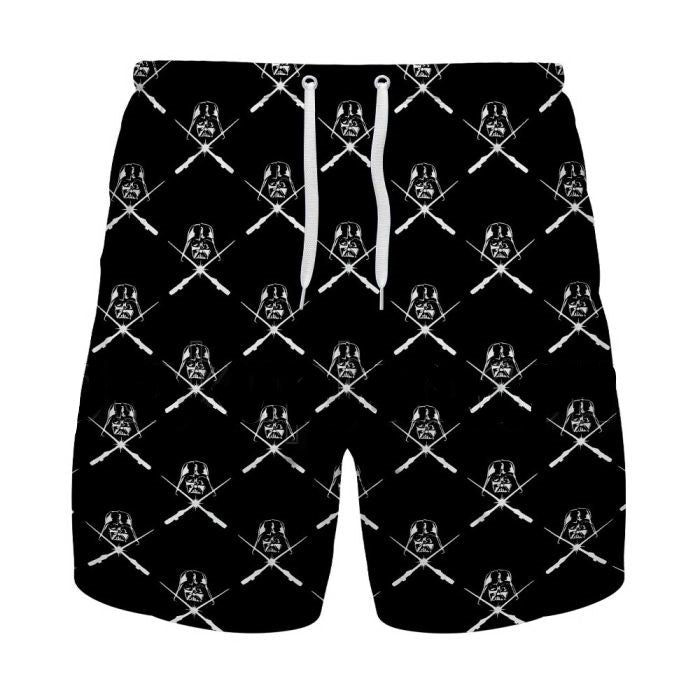 Starwars Shorts Starwars Darth Vader and Light Sabers Pattern Beach Shorts Black