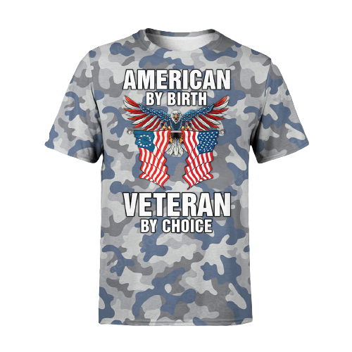 Veteran T-shirt American By Birth Veteran By Choice Blue Grey Camouflage T-shirt Hoodie Adult Full Print