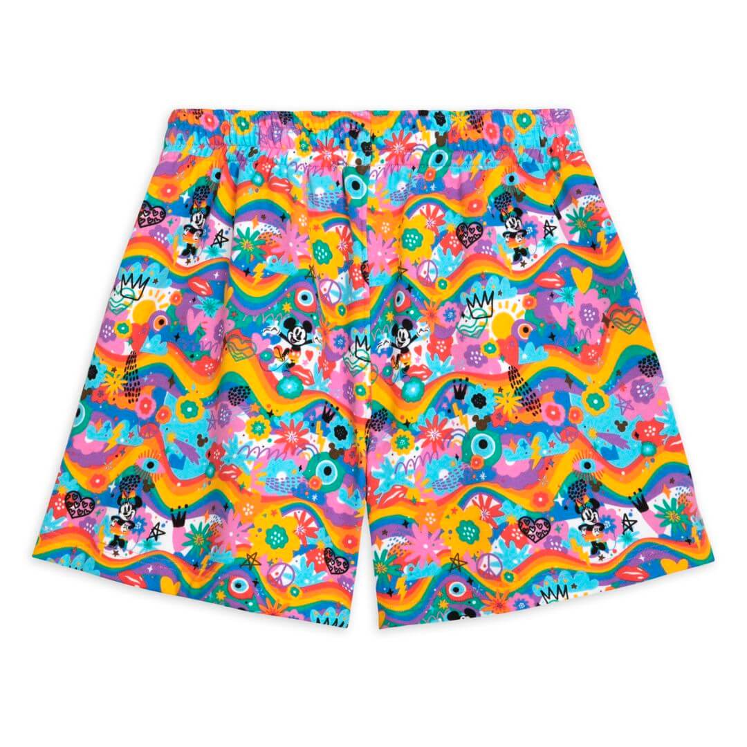 Mickey Mouse Shorts Mickey Mouse and Minnie Flower Pattern Beach Shorts Colorful