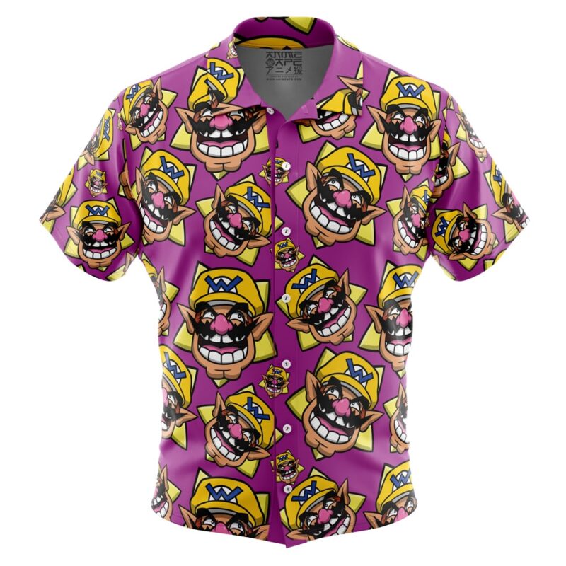 Wario Super Mario Bros Button Up Hawaiian Shirt