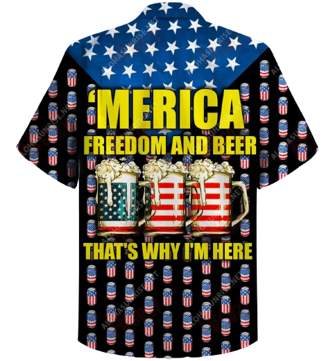 Gifury Beer Hawaiian Shirt American Flag Beer Cups Merica Freedom And Beer That's Why I'm Here Black Hawaii Shirt Beer Aloha Shirt 2024