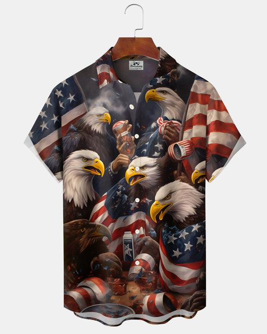 Alohadaddy® Vintage American Flag Eagle Short-Sleeve Shirt