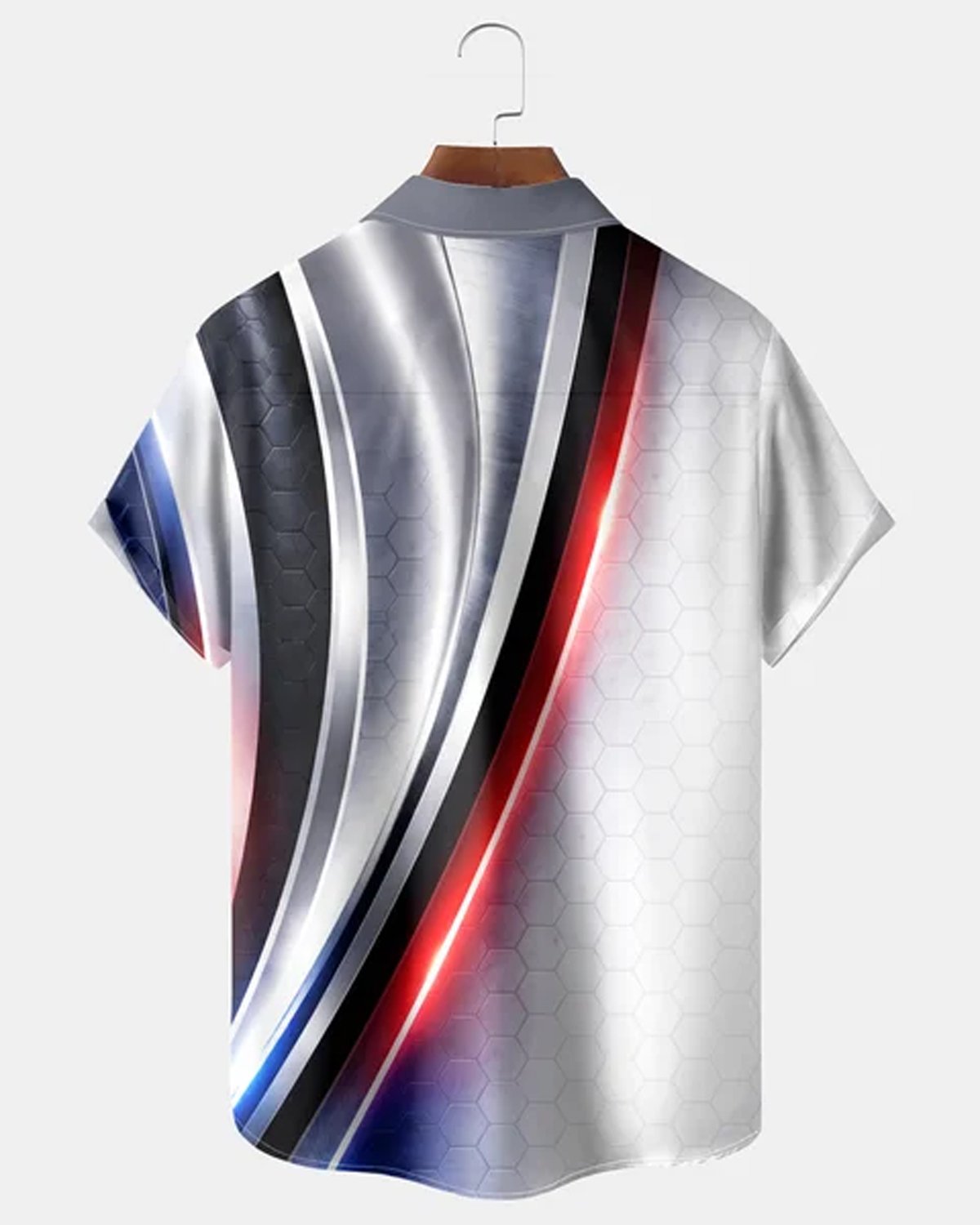 Alohadaddy® Men's Holiday Patriotic Abstract Gradient Cyber Future Streamline Light Palm Tree Print Retro Button Down Short-Sleeve Shirt Big & Tall