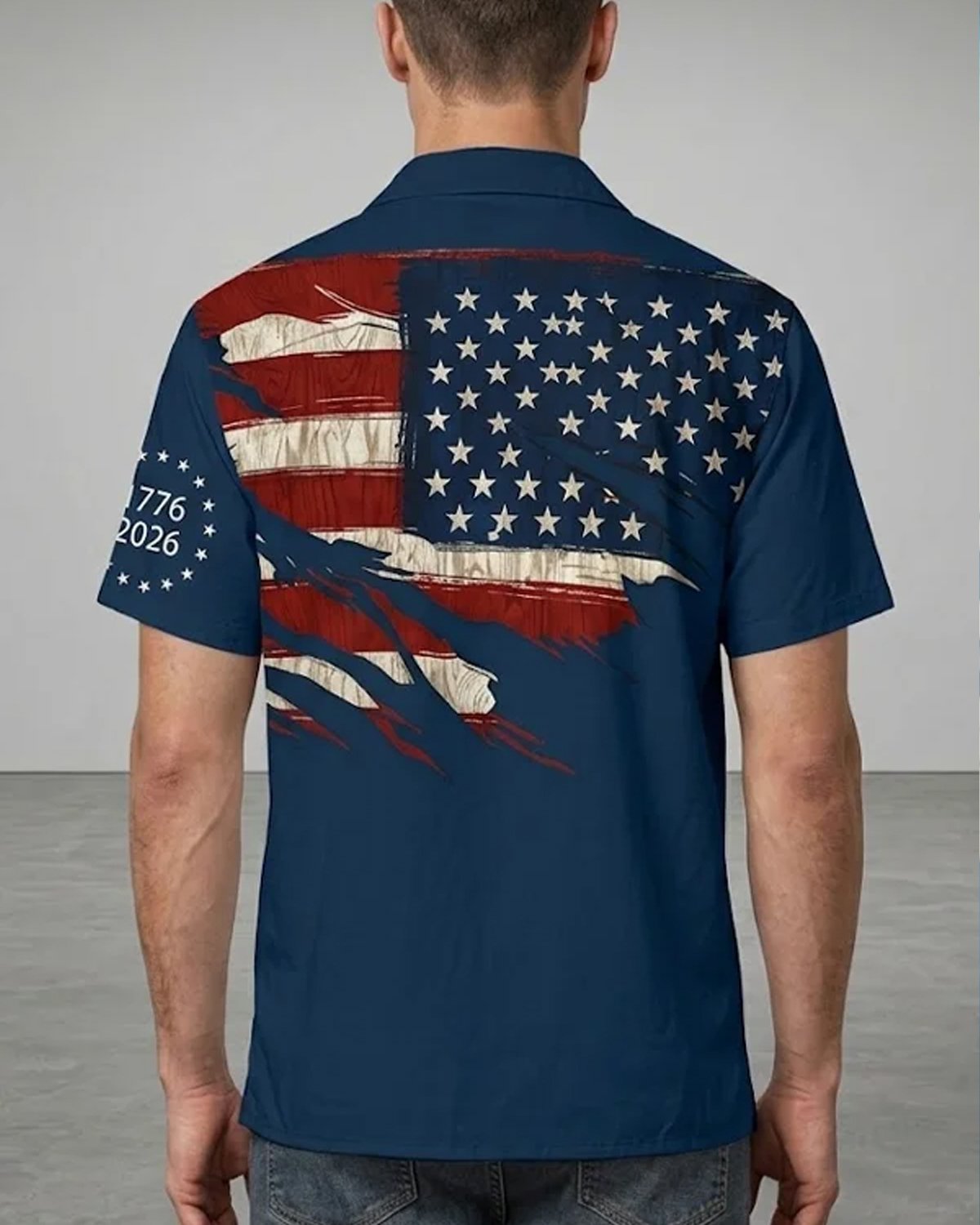 Alohadaddy® Men's Independence Day American Flag Print 250th Anniversary Short-Sleeve Shirt
