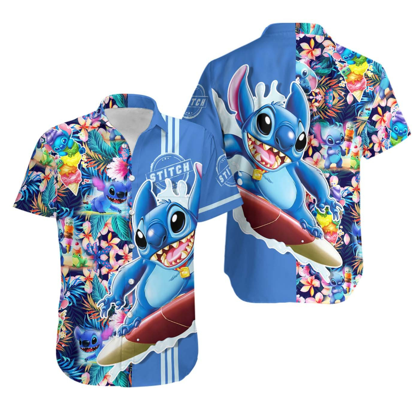 NoClaws Stitch Hawaii Shirt Tropical Flower Surfing Stitch Aloha Shirt Colorful Unisex Adults New Release