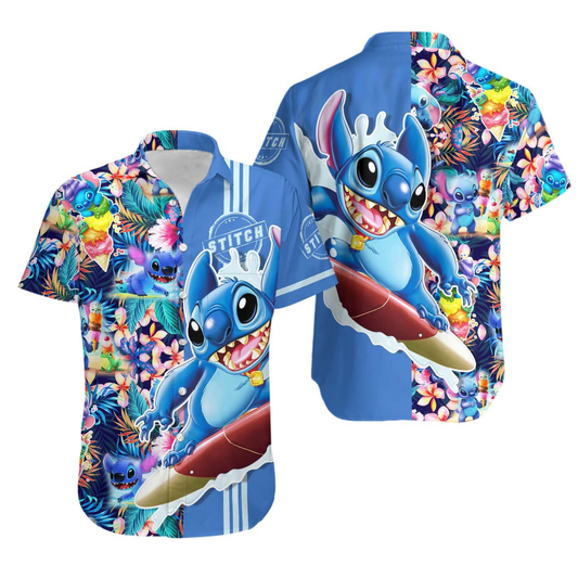 NoClaws Stitch Hawaii Shirt Tropical Flower Surfing Stitch Aloha Shirt Colorful Unisex Adults New Release