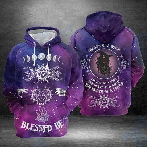 Hippie Hoodie Blessed Be Soul Of A Witch The Heart Of A Hippie Purple Hoodie Hippie Apparel Women Adult Full Print
