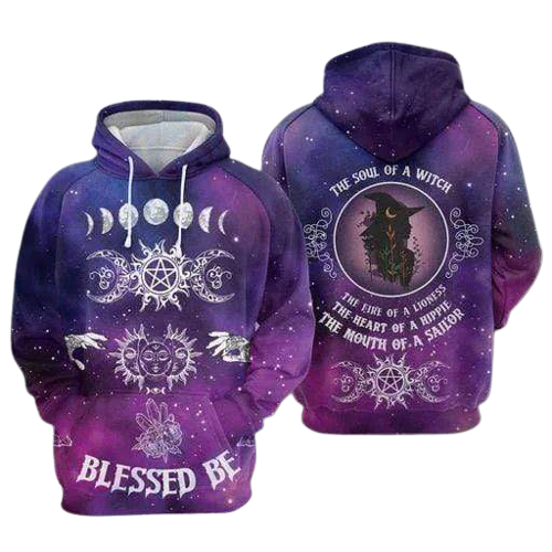 Hippie Hoodie Blessed Be Soul Of A Witch The Heart Of A Hippie Purple Hoodie Hippie Apparel Women Adult Full Print