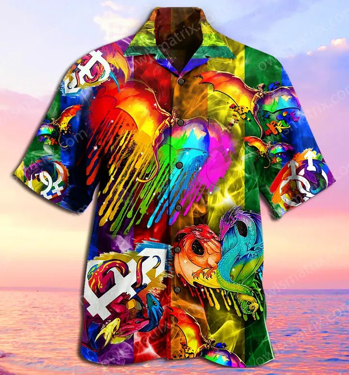 LGBT Dragon Hawaii Shirt LGBT Rainbow Dragon Hawaiian Aloha Shirt