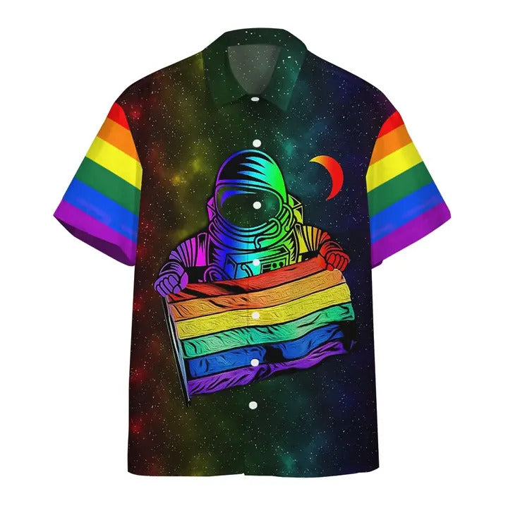 LGBT Hawaiian Shirt Astronaut LGBT Rainbow Flag Galaxy Hawaii Aloha Shirt